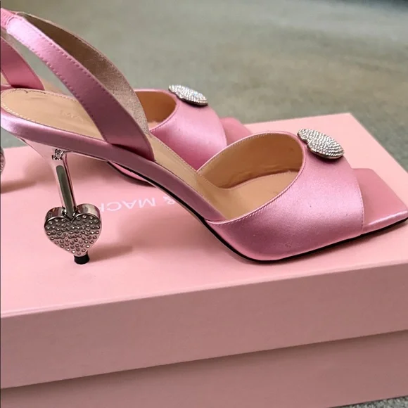MACH & MACH Pink Satin Heels with Heart Detail - Picture 4 of 6